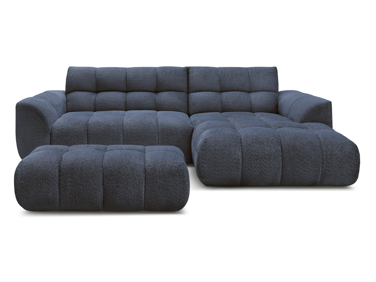 Canapé d'angle fixe JAYA tissu chenille avec pouf