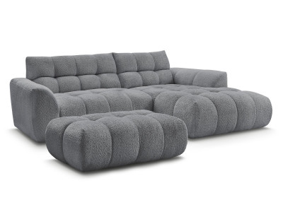 Canapé d'angle fixe JAYA tissu chenille avec pouf