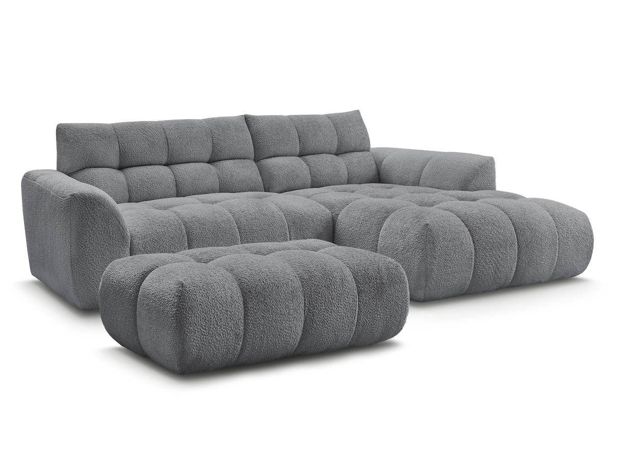 canapé d'angle fixe jaya tissu chenille avec pouf gekleurd gris