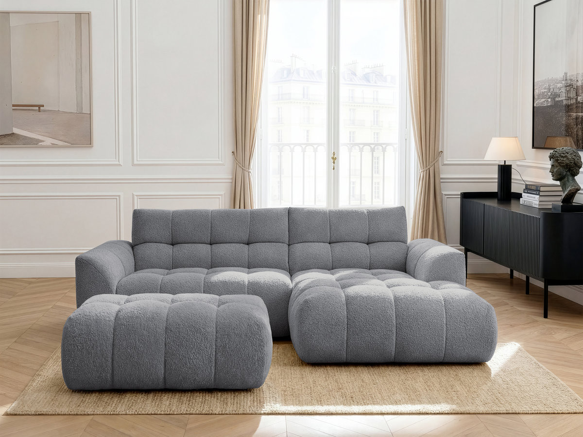 Canapé d'angle JAYA chenille avec pouf gris — vue 4