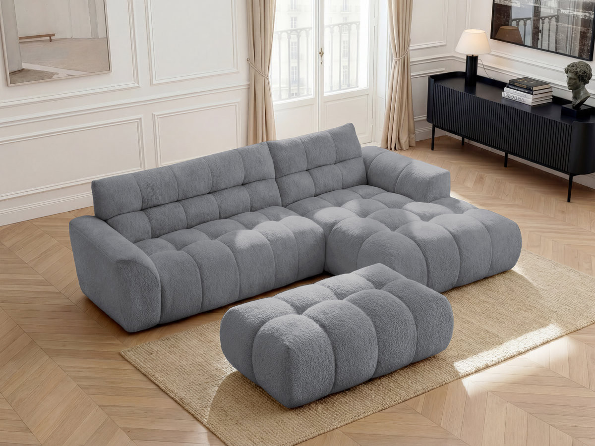 Canapé d'angle JAYA chenille avec pouf gris — vue 5