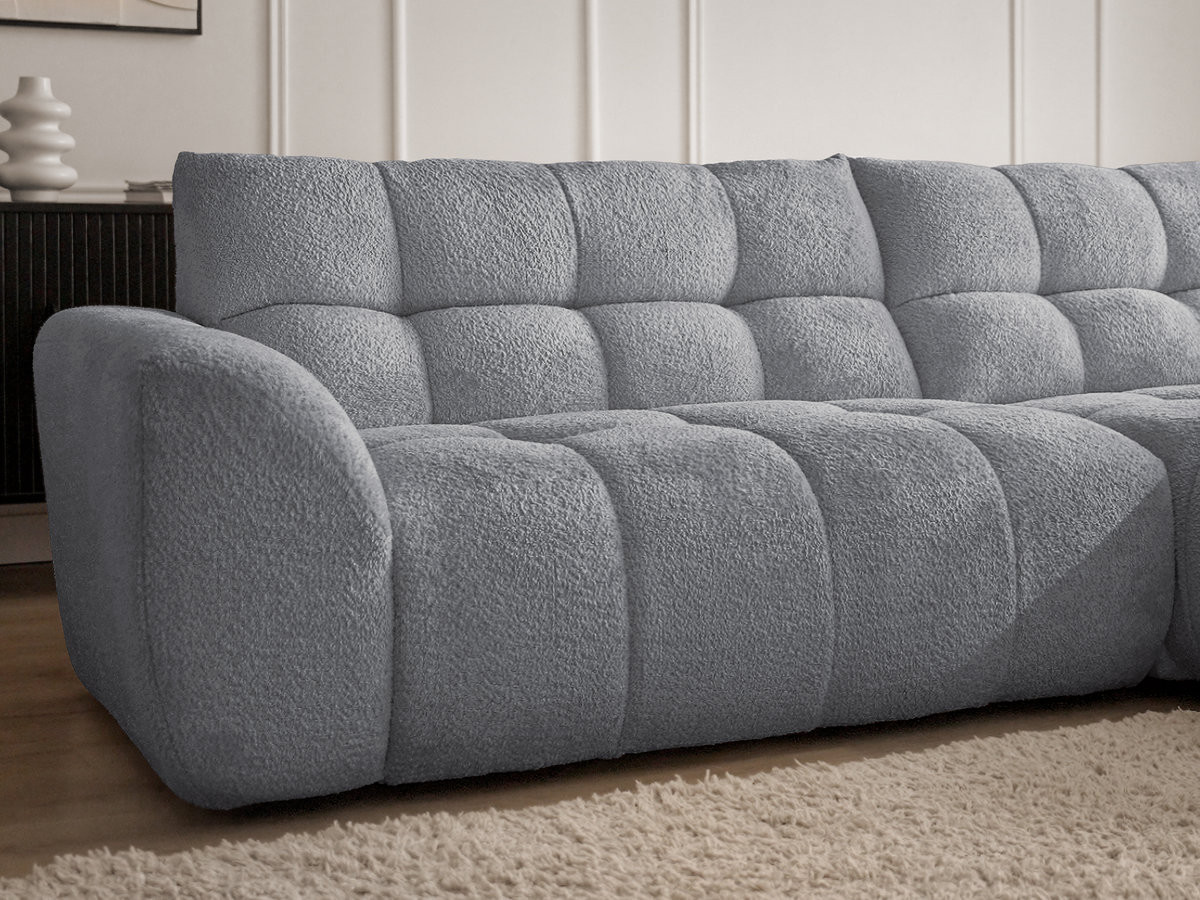 Canapé d'angle fixe JAYA tissu chenille avec pouf