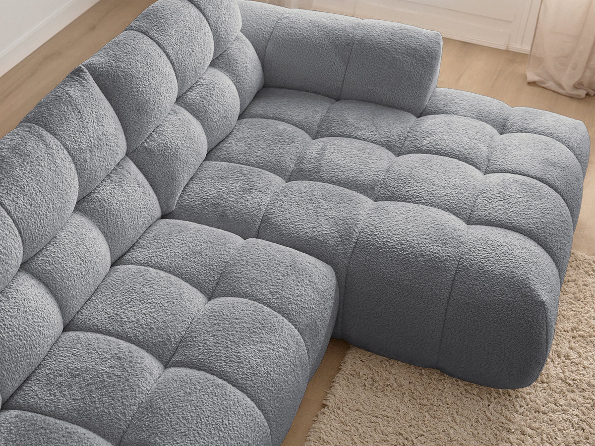 Canapé d'angle fixe JAYA tissu chenille avec pouf