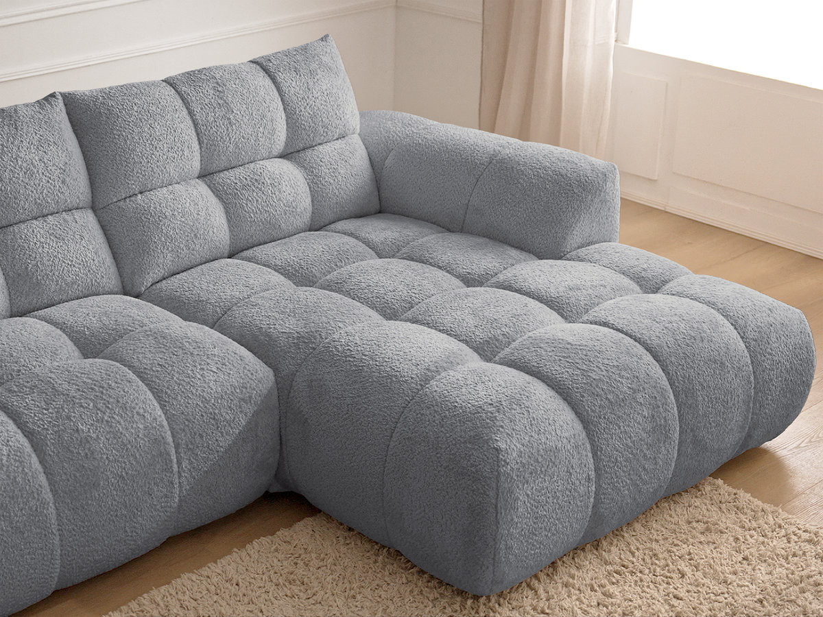 Canapé d'angle fixe JAYA tissu chenille avec pouf