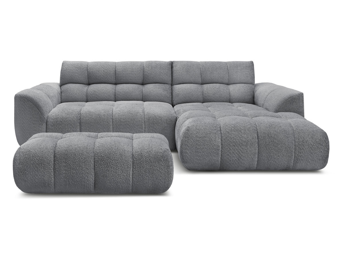 Canapé d'angle fixe JAYA tissu chenille avec pouf