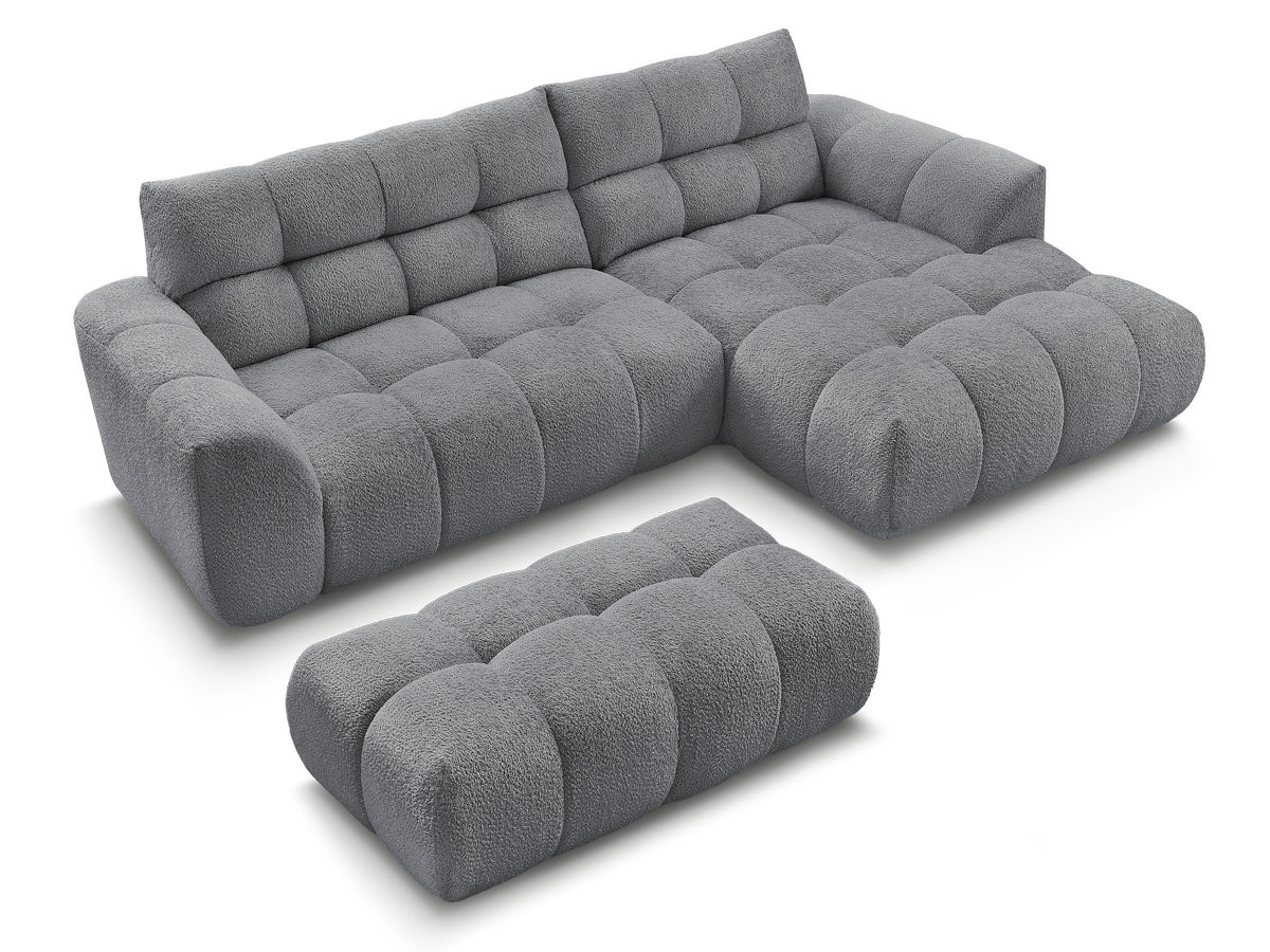Canapé d'angle fixe JAYA tissu chenille avec pouf