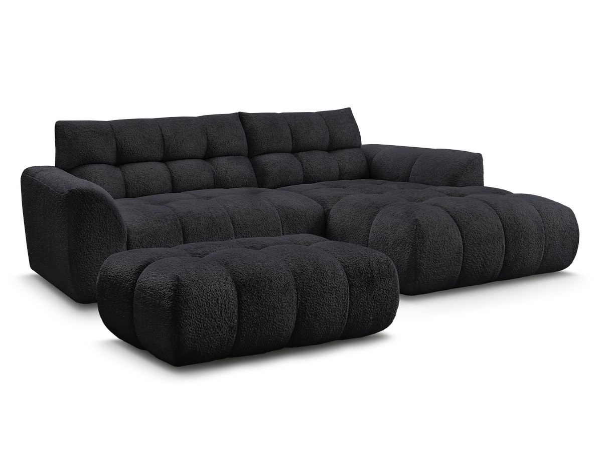 canapé d'angle fixe jaya tissu chenille avec pouf gekleurd noir