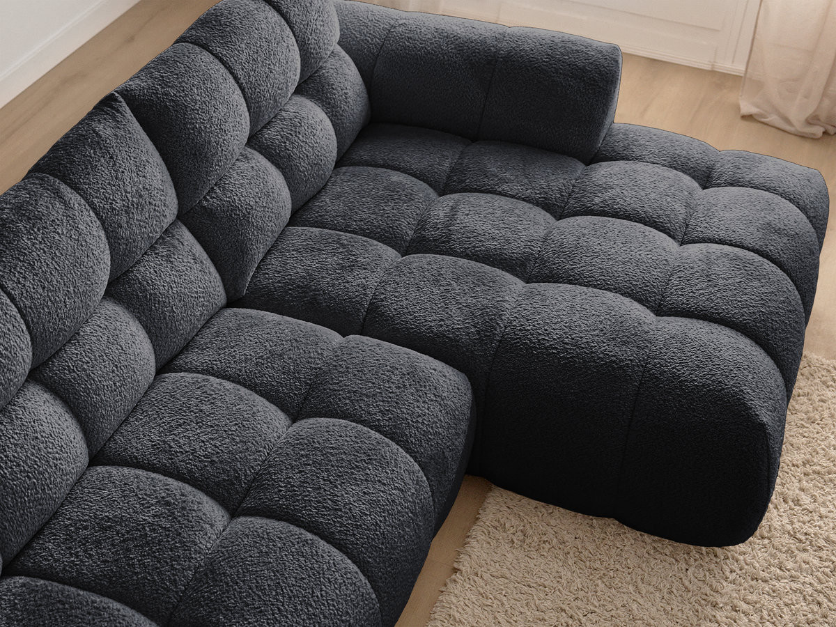 Canapé d'angle fixe JAYA tissu chenille avec pouf