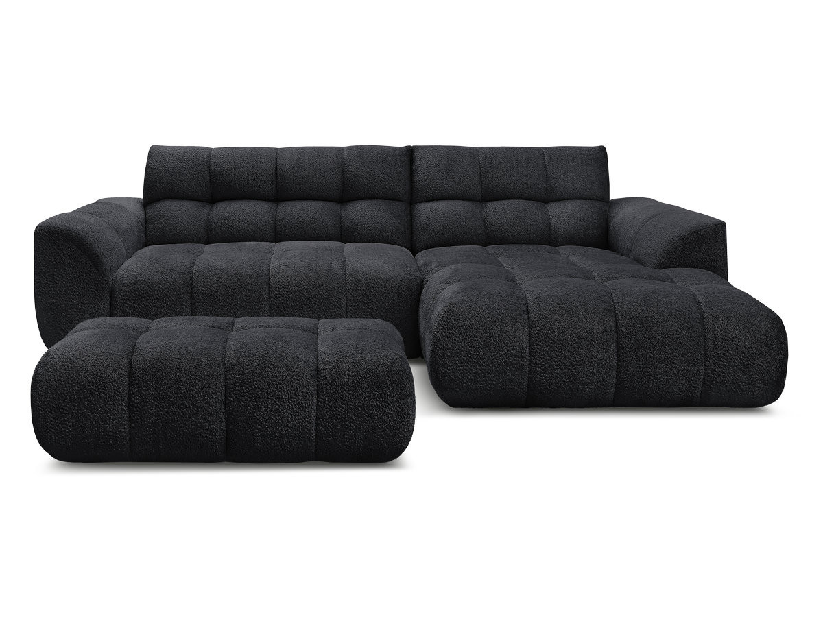 Canapé d'angle fixe JAYA tissu chenille avec pouf