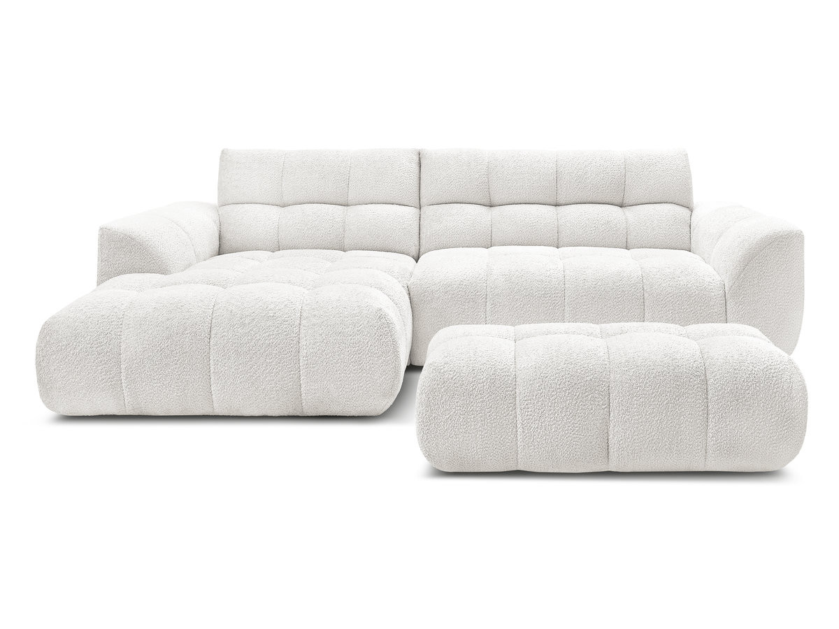 Canapé d'angle fixe JAYA tissu chenille avec pouf