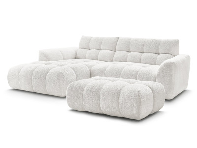 Canapé d'angle fixe JAYA tissu chenille avec pouf