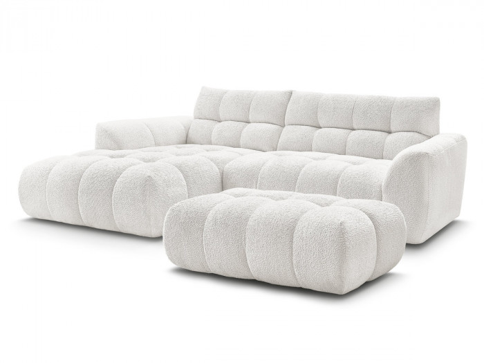 Canapé d'angle fixe JAYA tissu chenille avec pouf