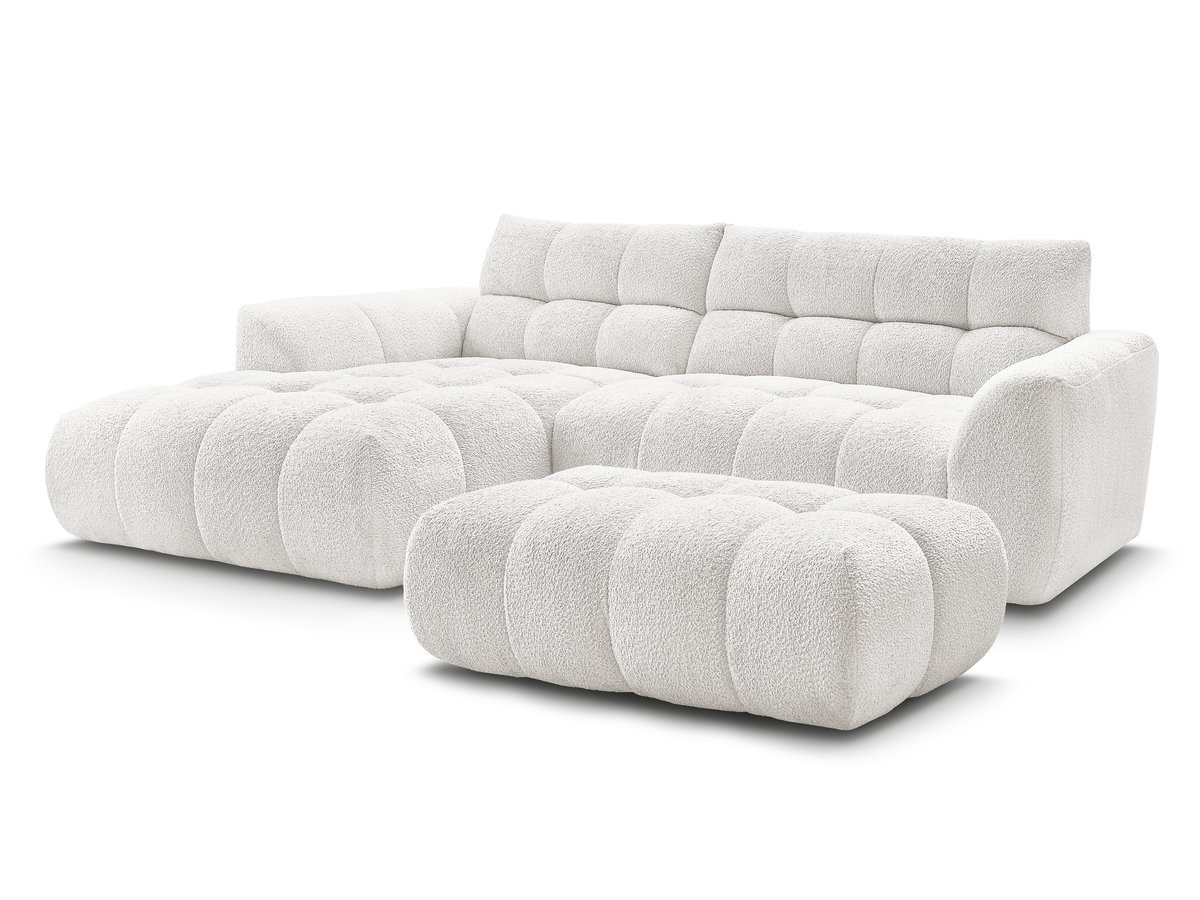 Canapé d'angle fixe JAYA tissu chenille avec pouf