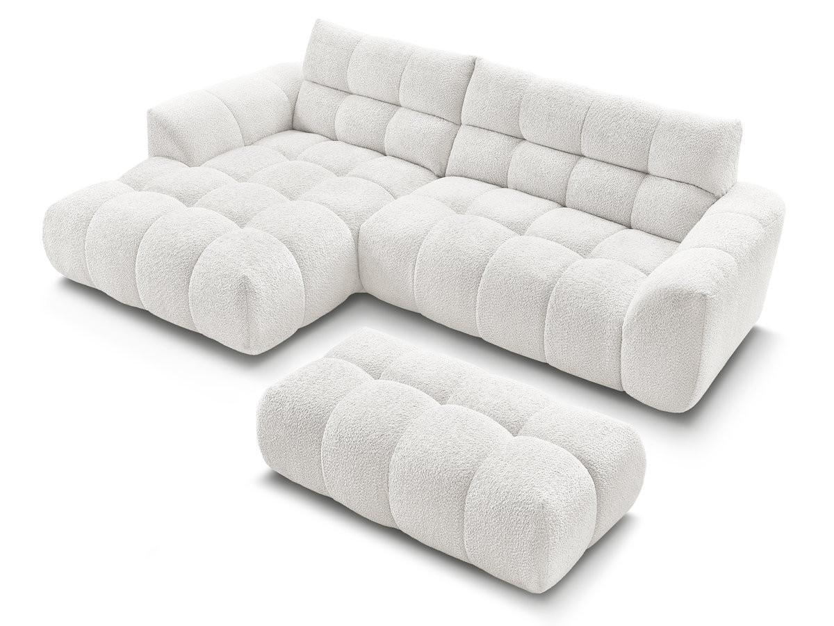 Canapé d'angle fixe JAYA tissu chenille avec pouf