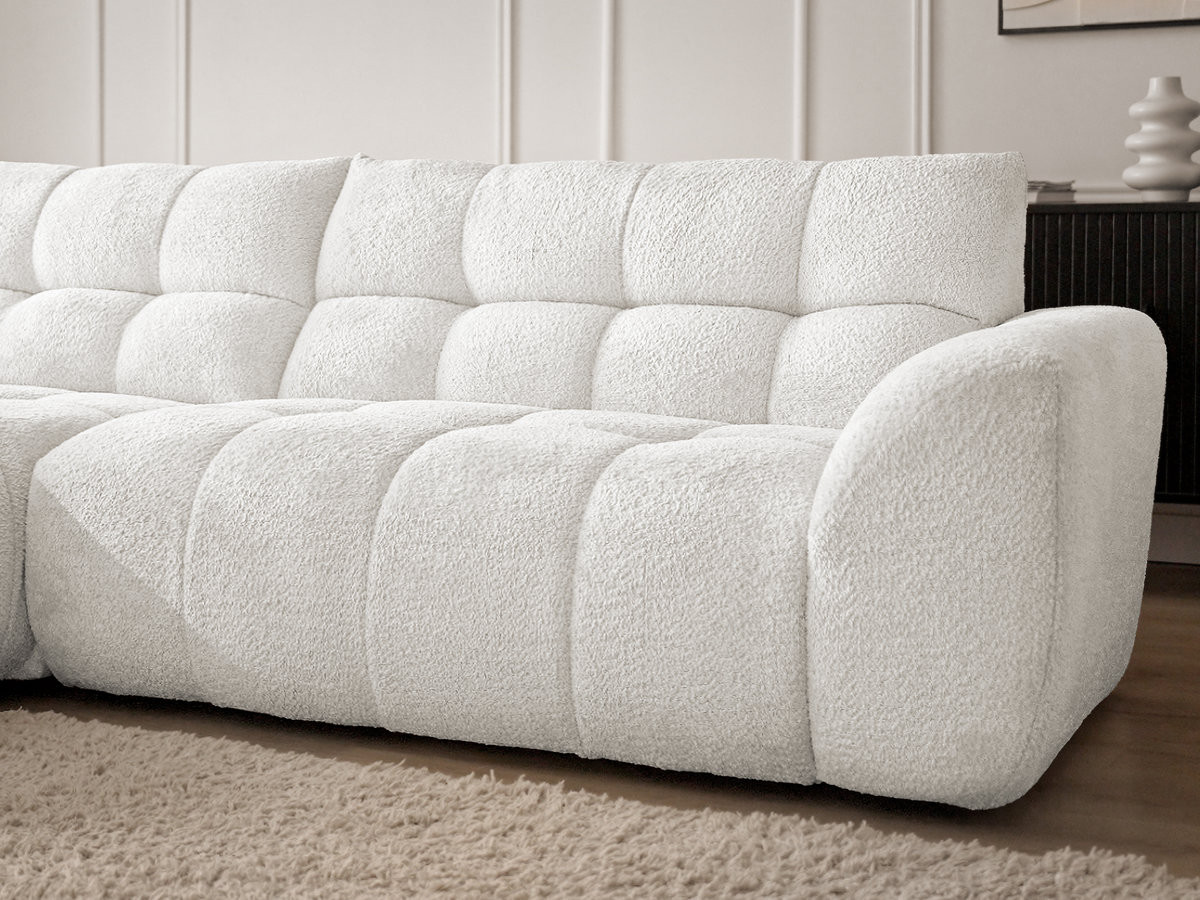 Canapé d'angle fixe JAYA tissu chenille avec pouf