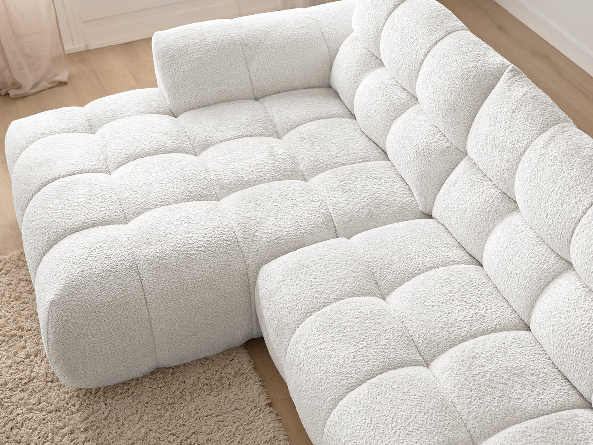 Canapé d'angle JAYA chenille avec pouf blanc — vue 6