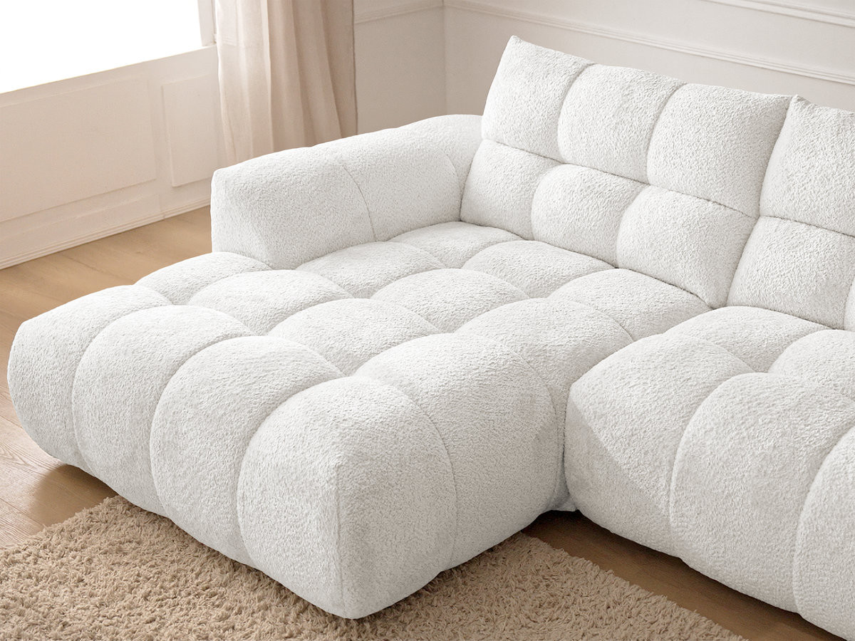Canapé d'angle fixe JAYA tissu chenille avec pouf