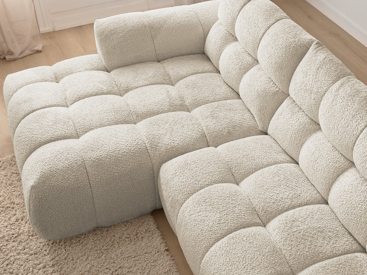 Canapé d'angle fixe JAYA tissu chenille avec pouf