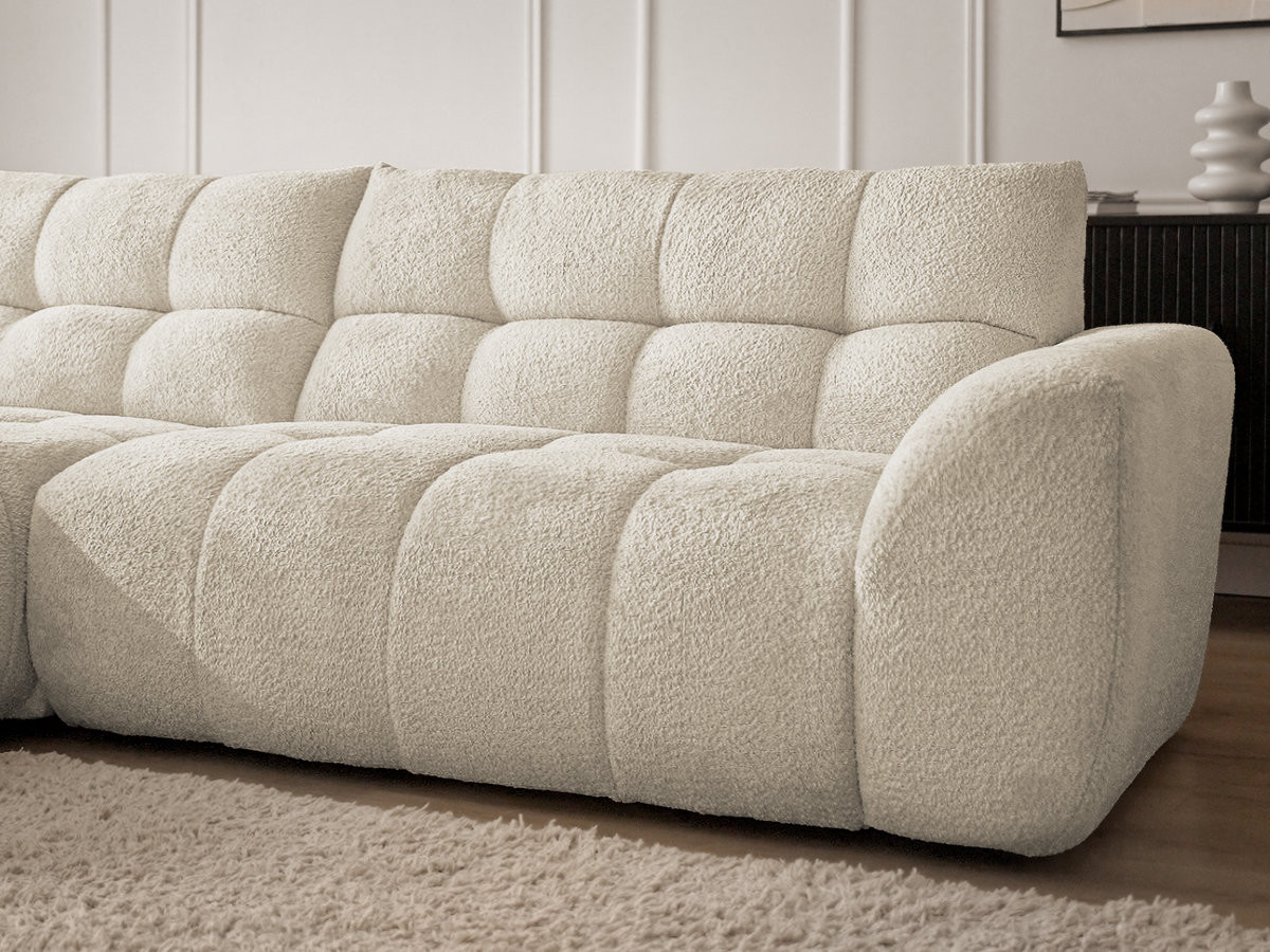 Canapé d'angle fixe JAYA tissu chenille avec pouf