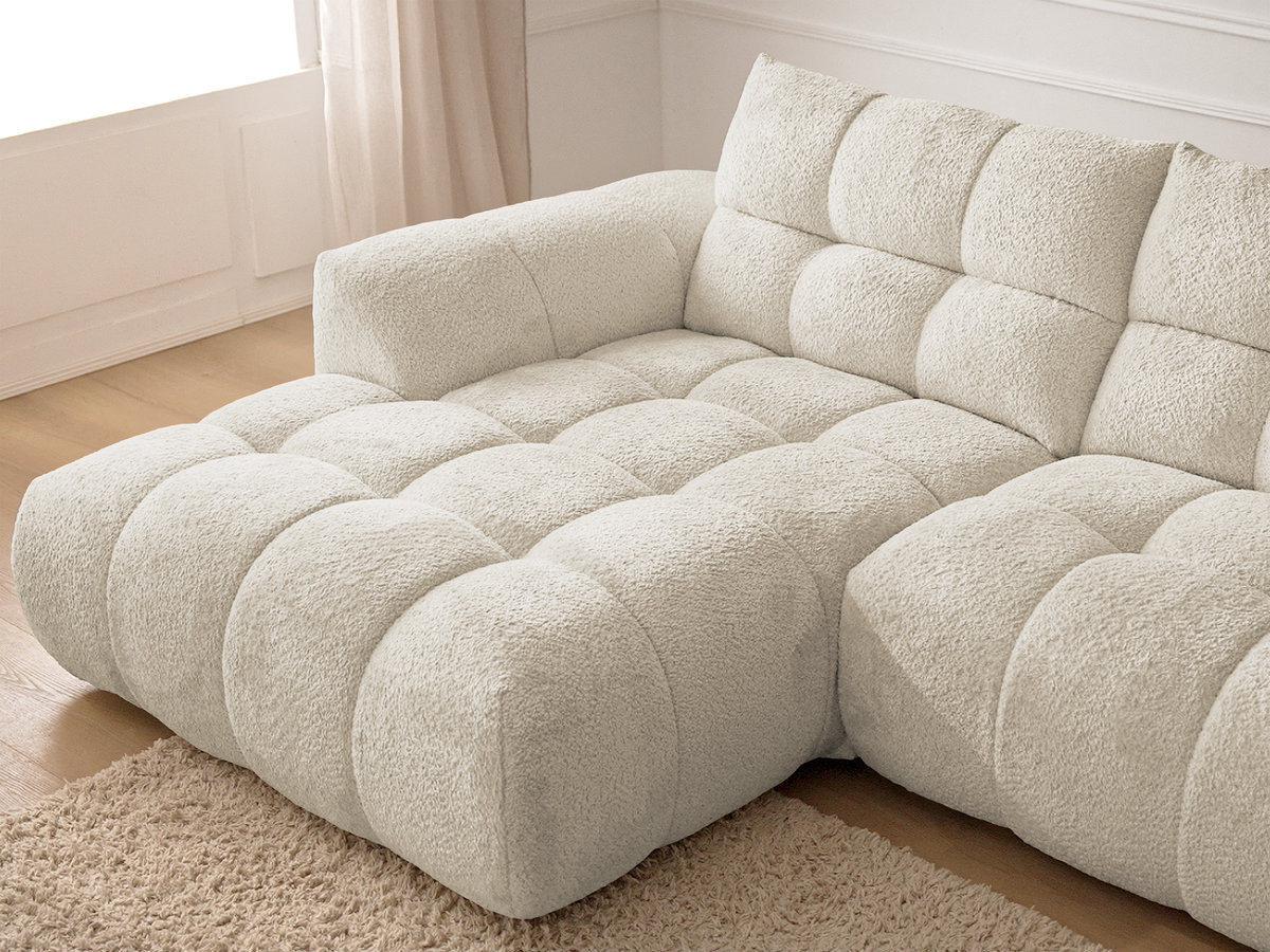 Canapé d'angle fixe JAYA tissu chenille avec pouf