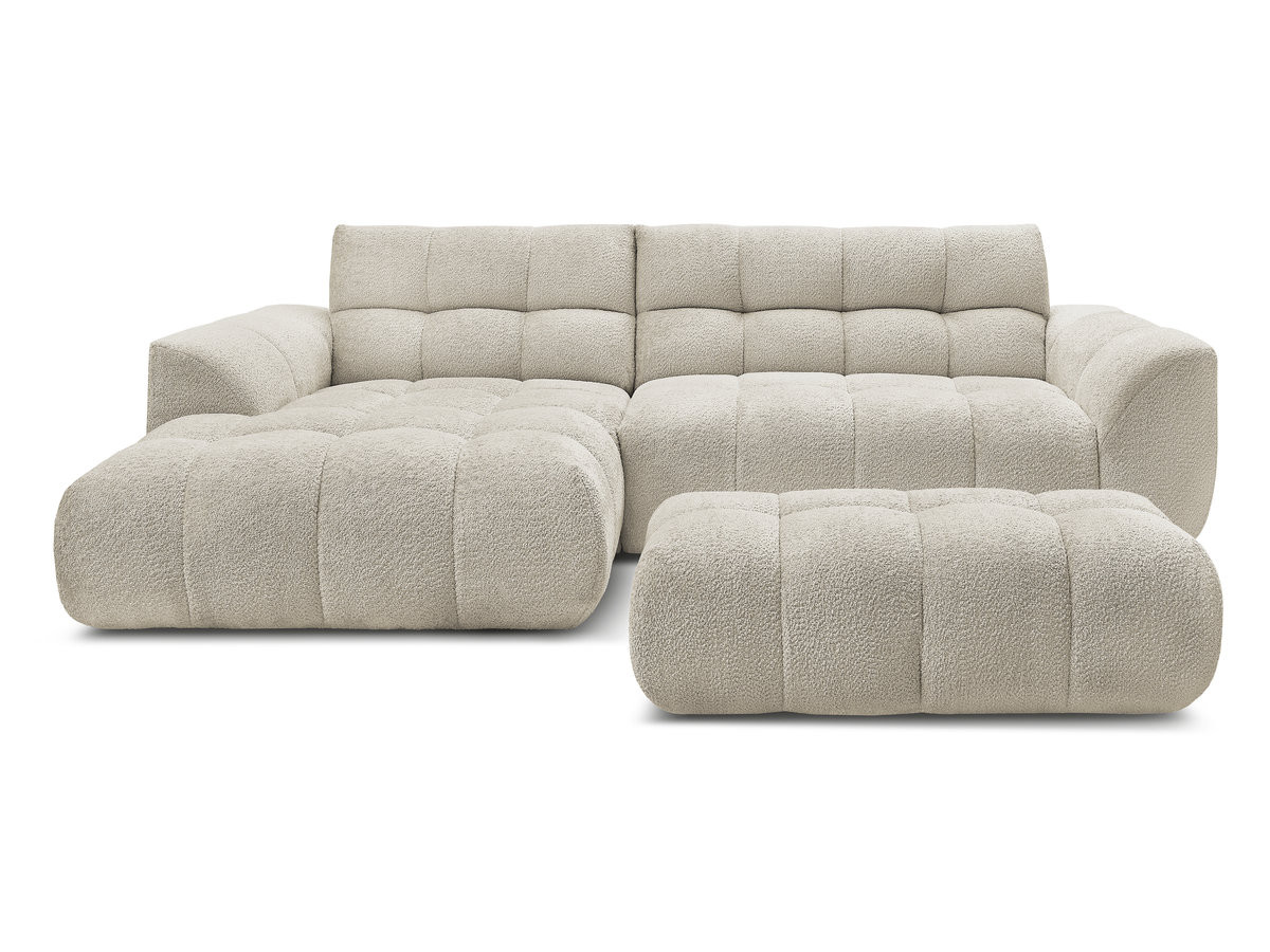 Canapé d'angle fixe JAYA tissu chenille avec pouf