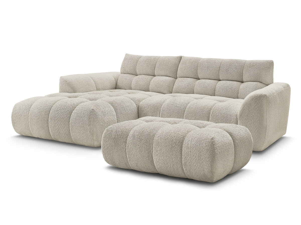 canapé d'angle fixe jaya tissu chenille avec pouf gekleurd beige