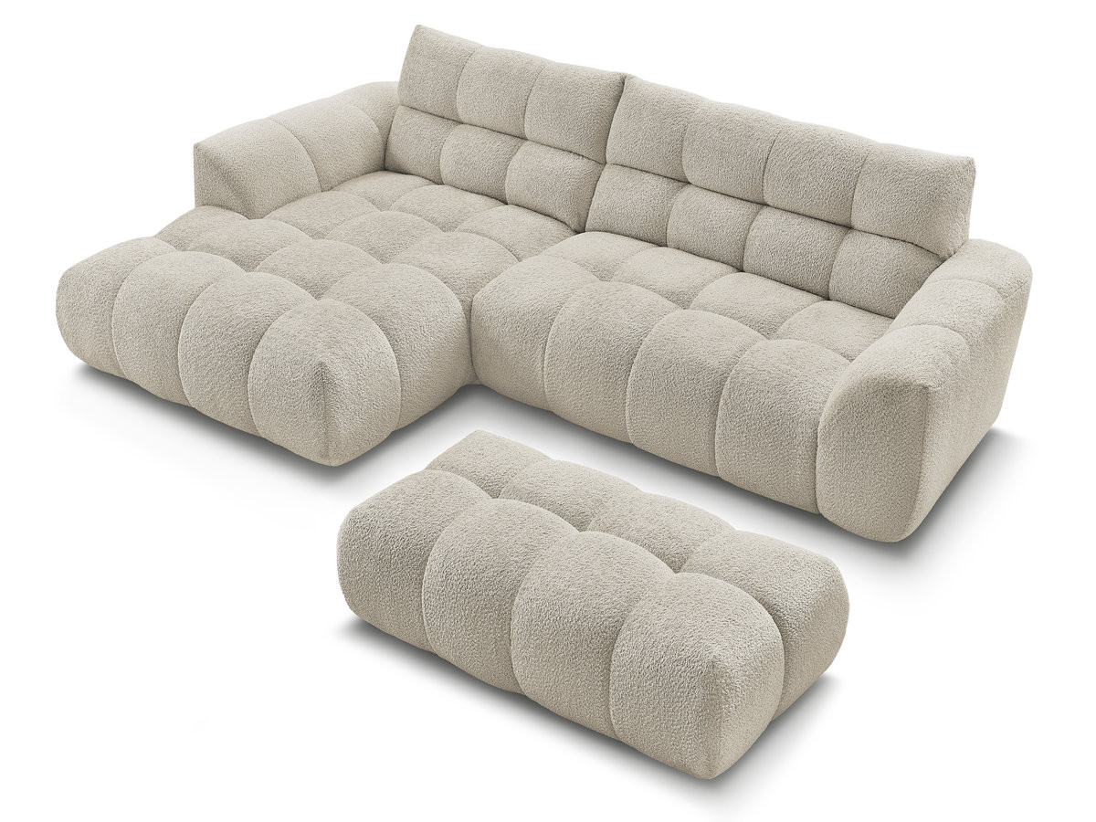 Canapé d'angle fixe JAYA tissu chenille avec pouf