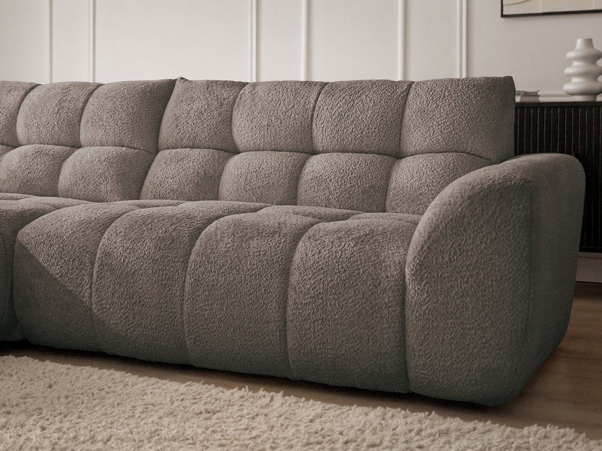 Canapé d'angle fixe JAYA tissu chenille avec pouf