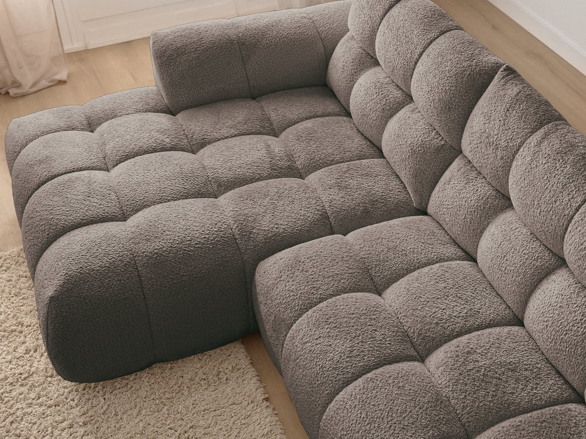 Canapé d'angle fixe JAYA tissu chenille avec pouf