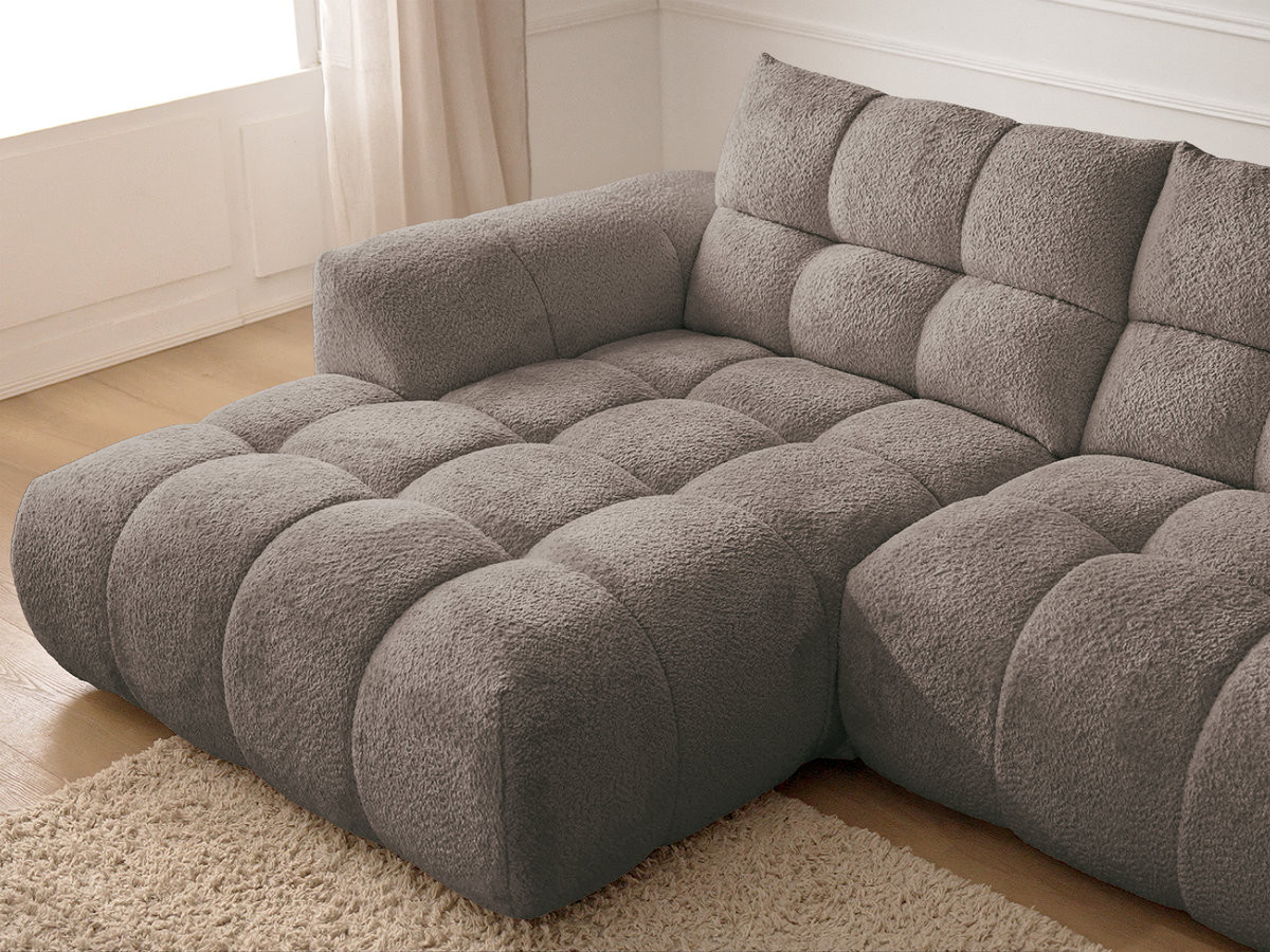 Canapé d'angle fixe JAYA tissu chenille avec pouf