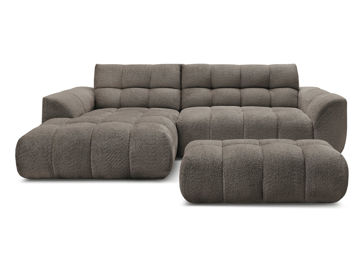 Canapé d'angle fixe JAYA tissu chenille avec pouf