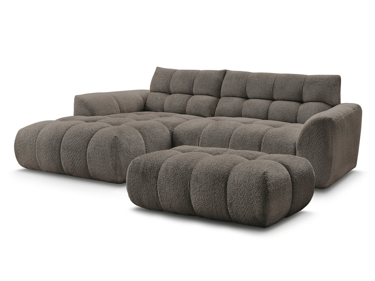 canapé d'angle fixe jaya tissu chenille avec pouf gekleurd taupe