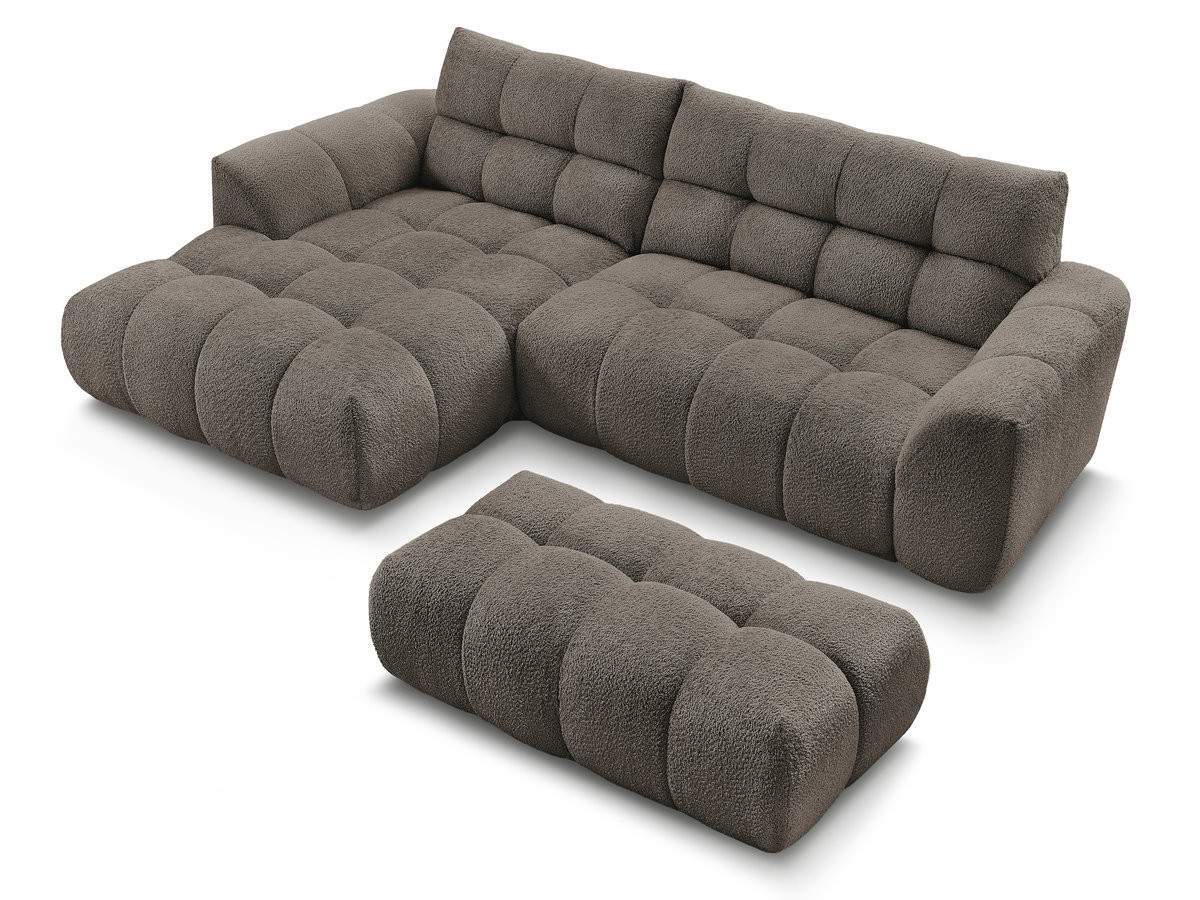 Canapé d'angle fixe JAYA tissu chenille avec pouf