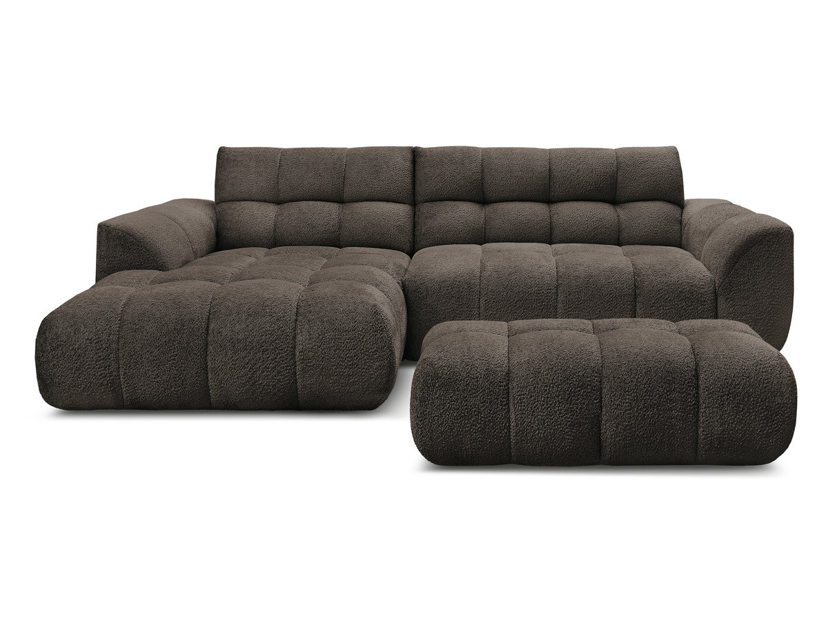 Canapé d'angle fixe JAYA tissu chenille avec pouf