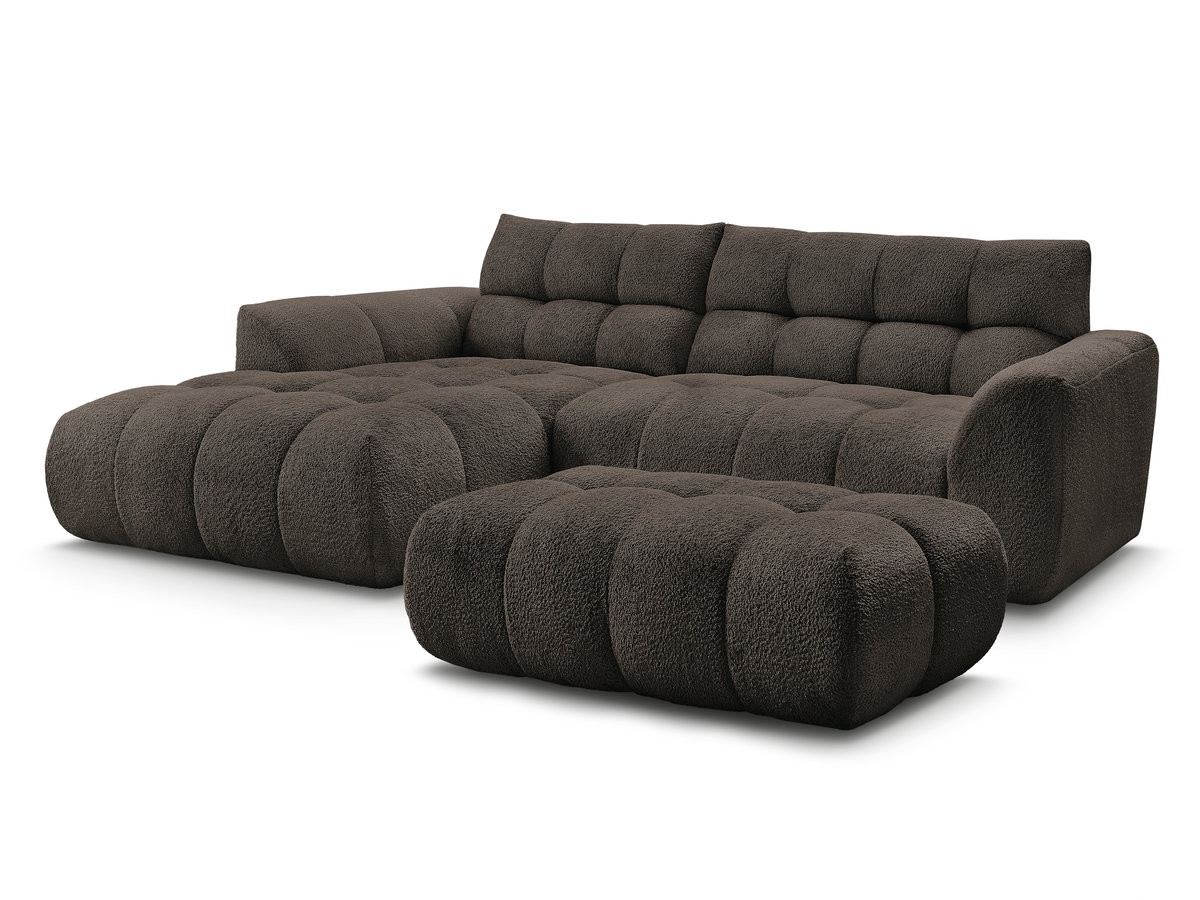 Canapé d'angle fixe JAYA tissu chenille avec pouf