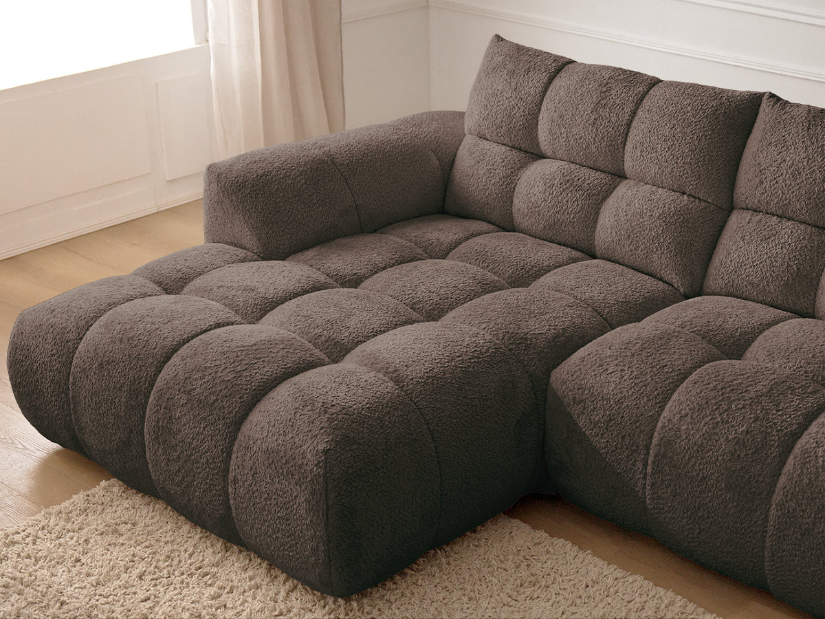 Canapé d'angle fixe JAYA tissu chenille avec pouf