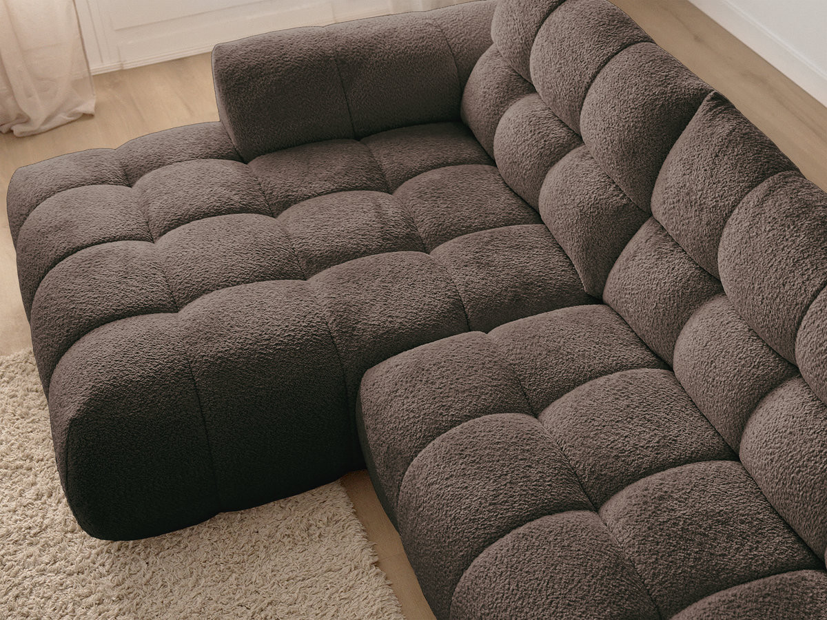 Canapé d'angle fixe JAYA tissu chenille avec pouf