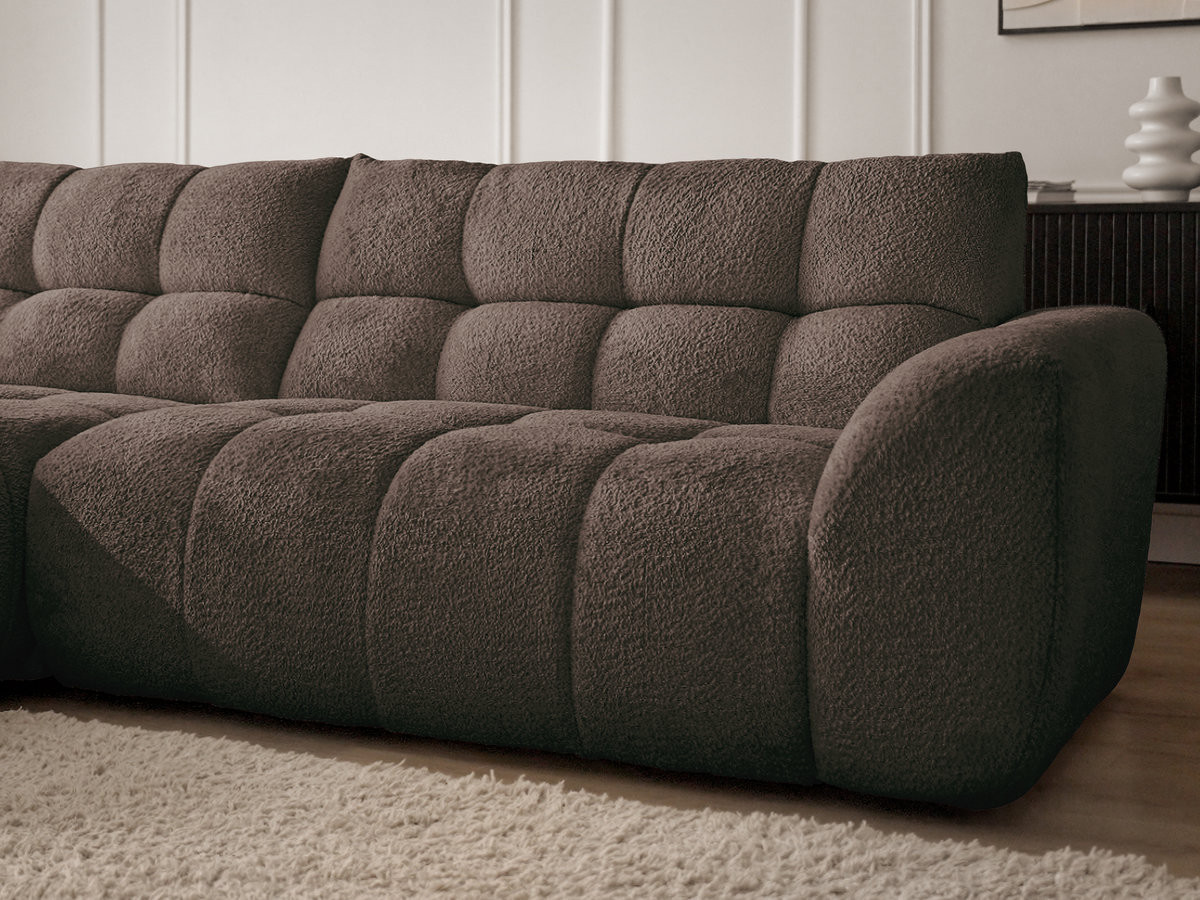 Canapé d'angle fixe JAYA tissu chenille avec pouf