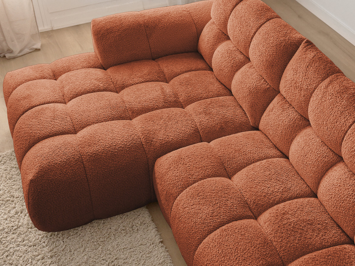 Canapé d'angle fixe JAYA tissu chenille avec pouf