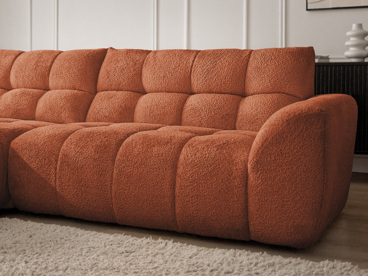 Canapé d'angle fixe JAYA tissu chenille avec pouf