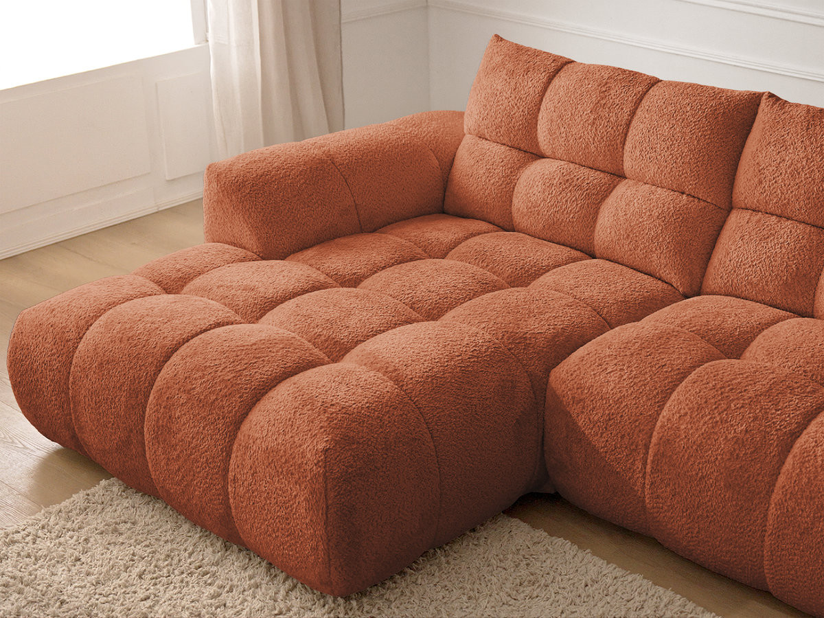 Canapé d'angle fixe JAYA tissu chenille avec pouf