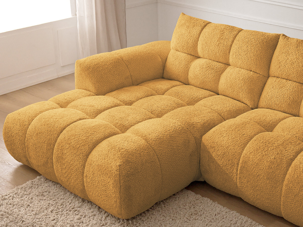 Canapé d'angle fixe JAYA tissu chenille avec pouf