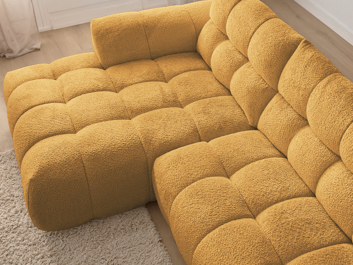 Canapé d'angle fixe JAYA tissu chenille avec pouf