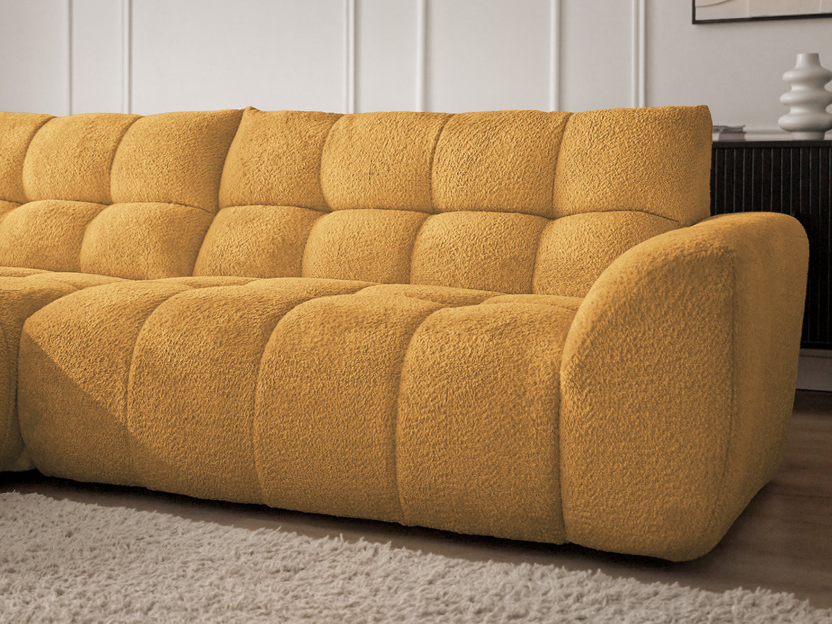 Canapé d'angle fixe JAYA tissu chenille avec pouf