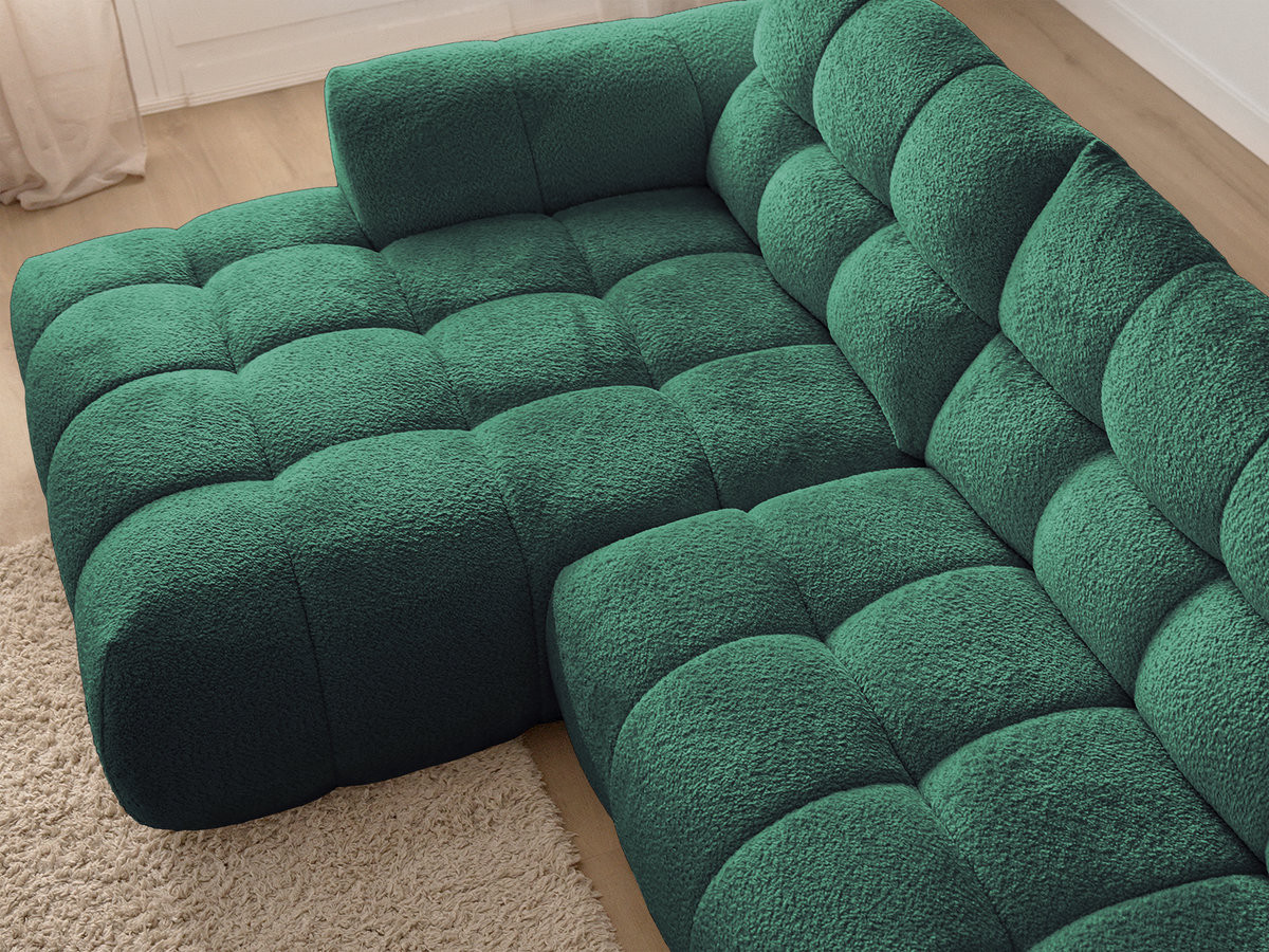 Canapé d'angle fixe JAYA tissu chenille avec pouf