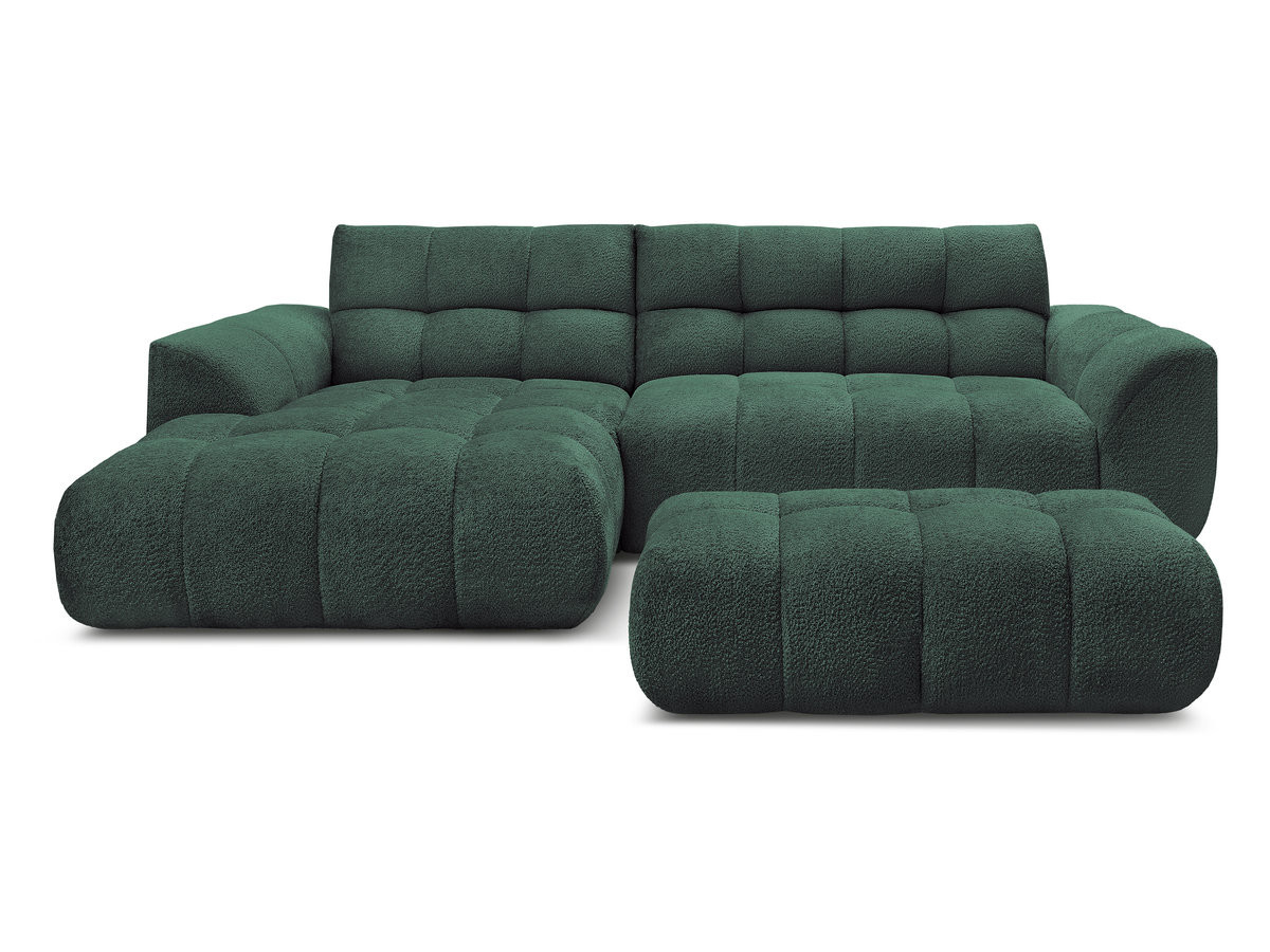 Canapé d'angle fixe JAYA tissu chenille avec pouf