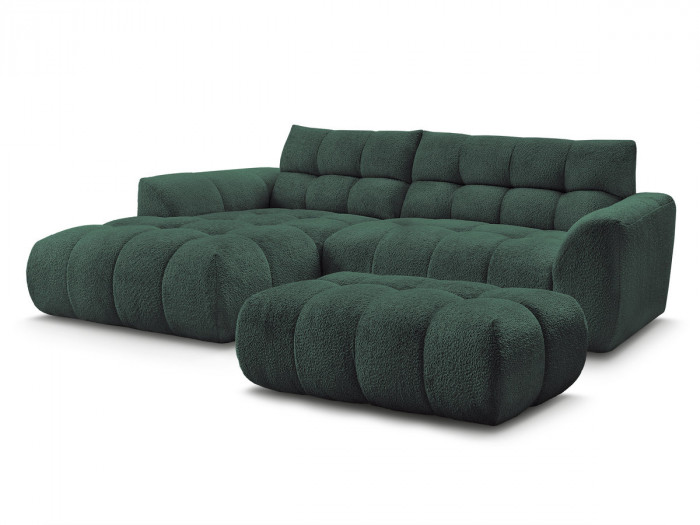 Canapé d'angle fixe JAYA tissu chenille avec pouf