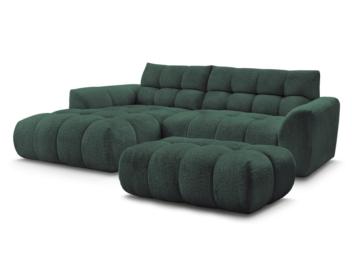 Canapé d'angle fixe JAYA tissu chenille avec pouf