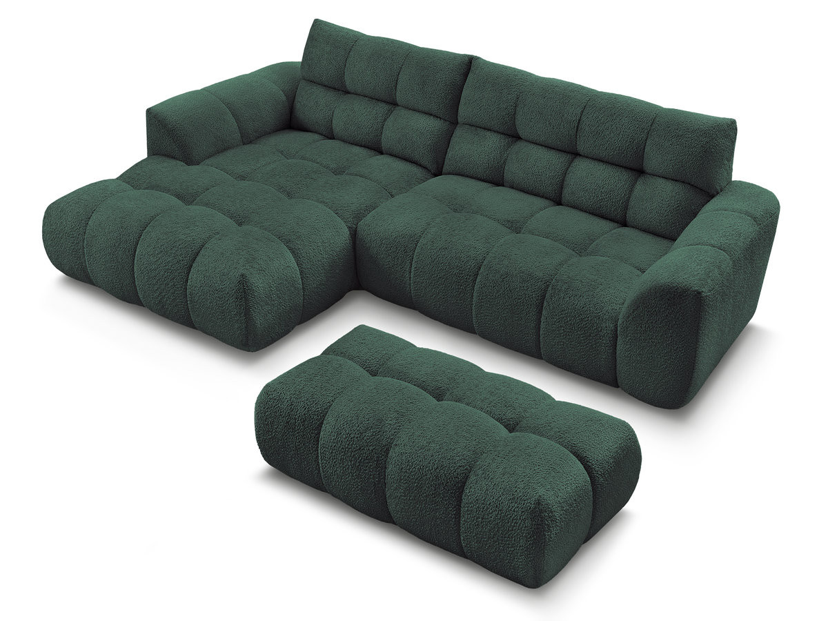 Canapé d'angle fixe JAYA tissu chenille avec pouf
