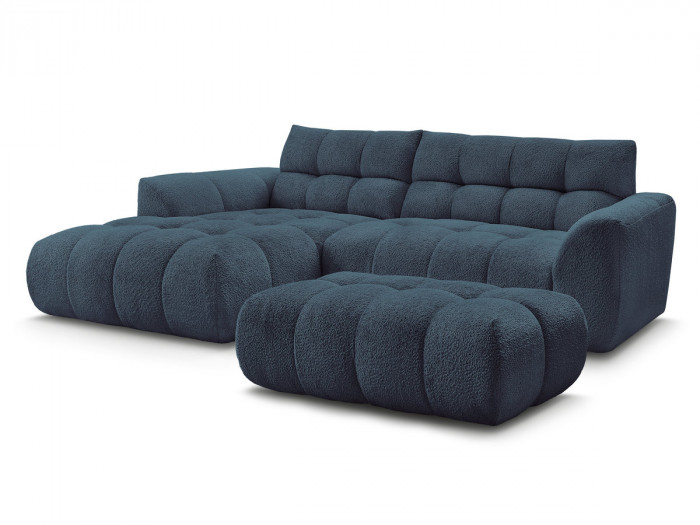 Canapé d'angle fixe JAYA tissu chenille avec pouf